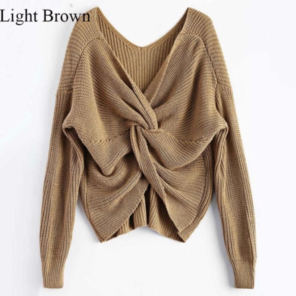 V Neck Twisted Back Sweater Women Jumpers🍂🍁🍁🍁